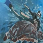 Lola loves diving with a turtle in Bonaire Puck Kemmink Kroon